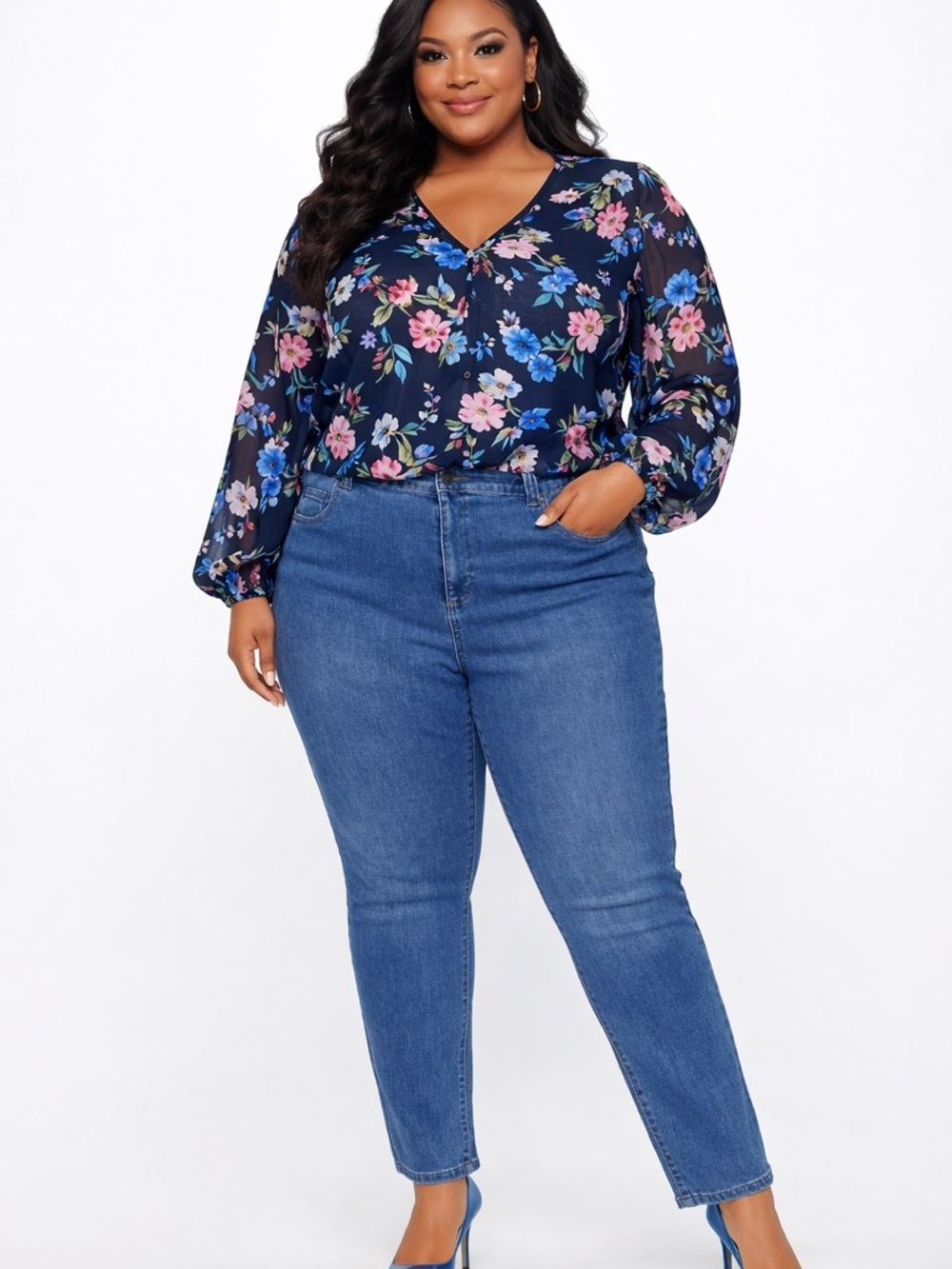 NWT Catherines SZ 24W Blue Straight Leg Women Jeans/Waist 40”-46”